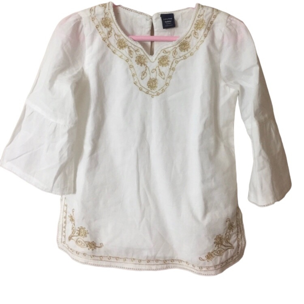 BABY GAP Gold Embroidered White Tunic Size 2T